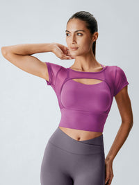 Purple Cut Out Short Sleeve Top--Light Support