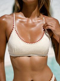 Women Knitted Polyester Blended Bikini Tops Off White Sustainable Bikinis - BERLOOK